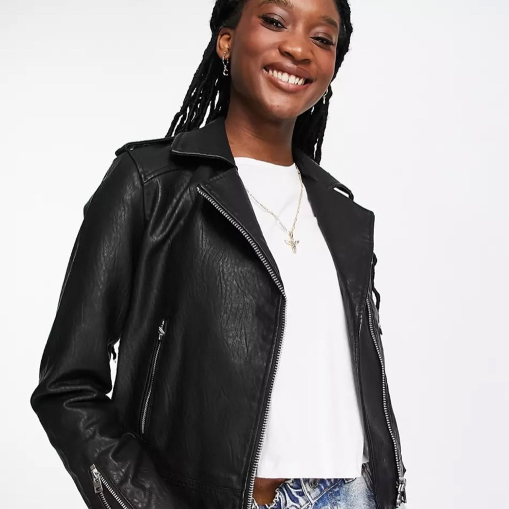 NEW Topshop Black Leather Biker Jacket